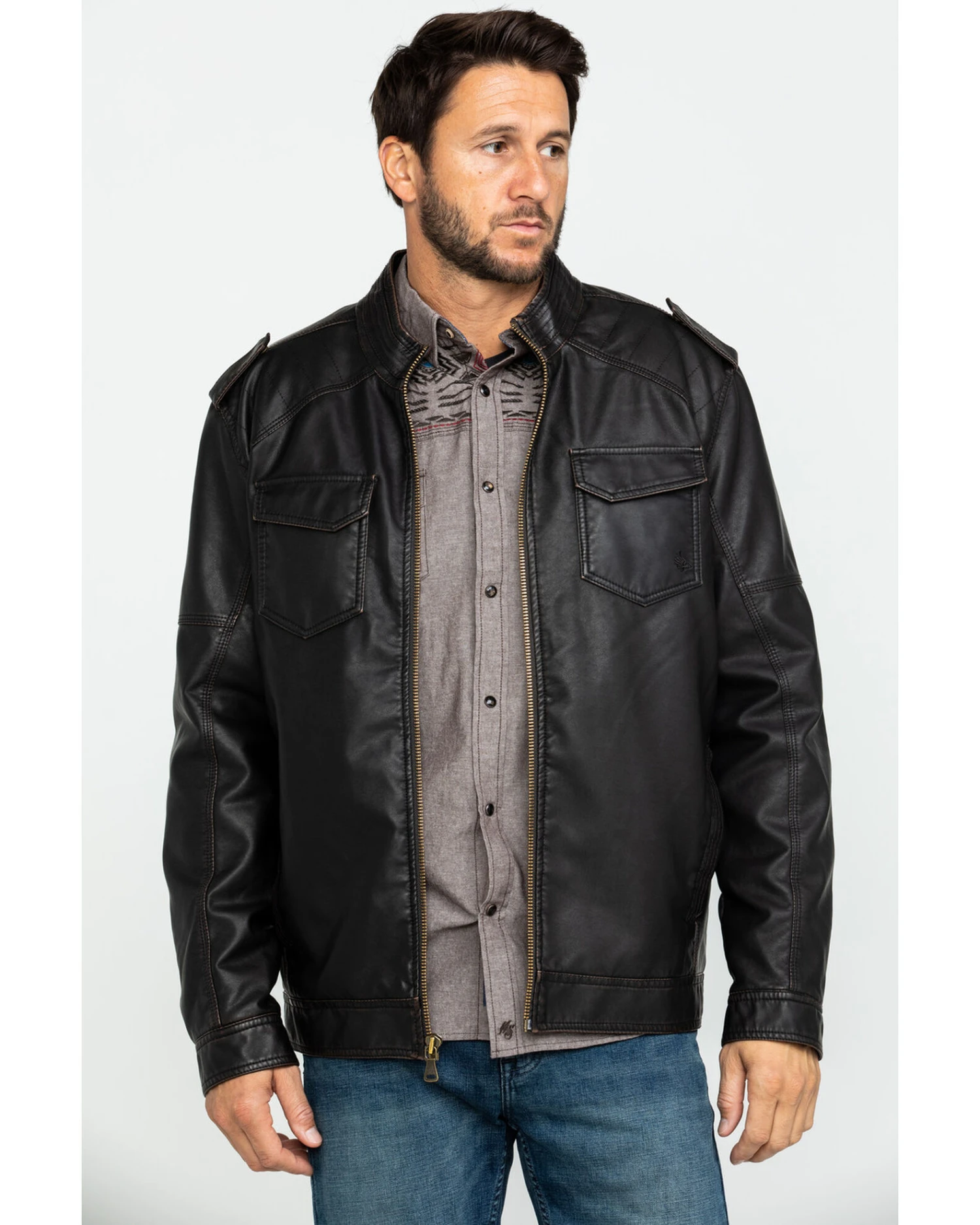 Cody James Men's Backwoods Distressed Faux Leather Moto Jacket 1 Cody James Men's Backwoods Distressed Faux Leather Moto Jacket
