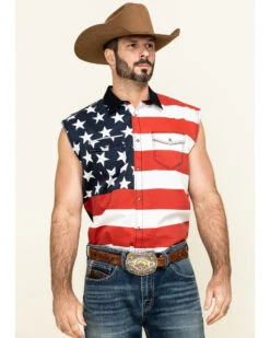 Cody James Men's American Flag Bubba Sleeveless Western Shirt 