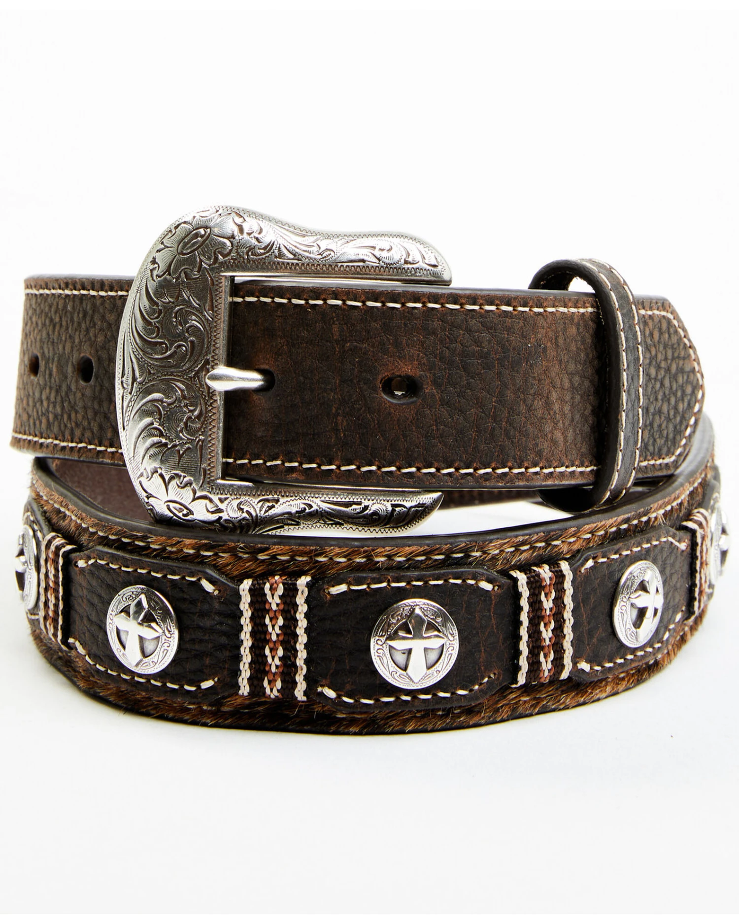 Cody James Men's Hair-On Cross Concho Western Belt 1 Cody James Men's Hair-On Cross Concho Western Belt