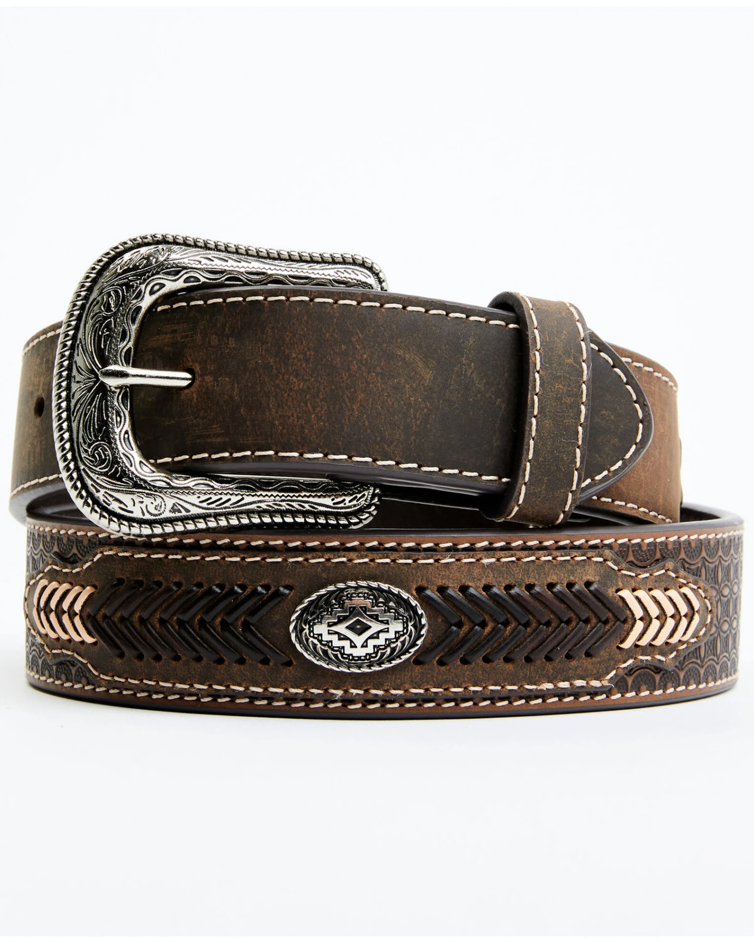 Cody James Men's Brown Southwestern Concho Belt With Lace Detail 1 Cody James Men's Brown Southwestern Concho Belt With Lace Detail