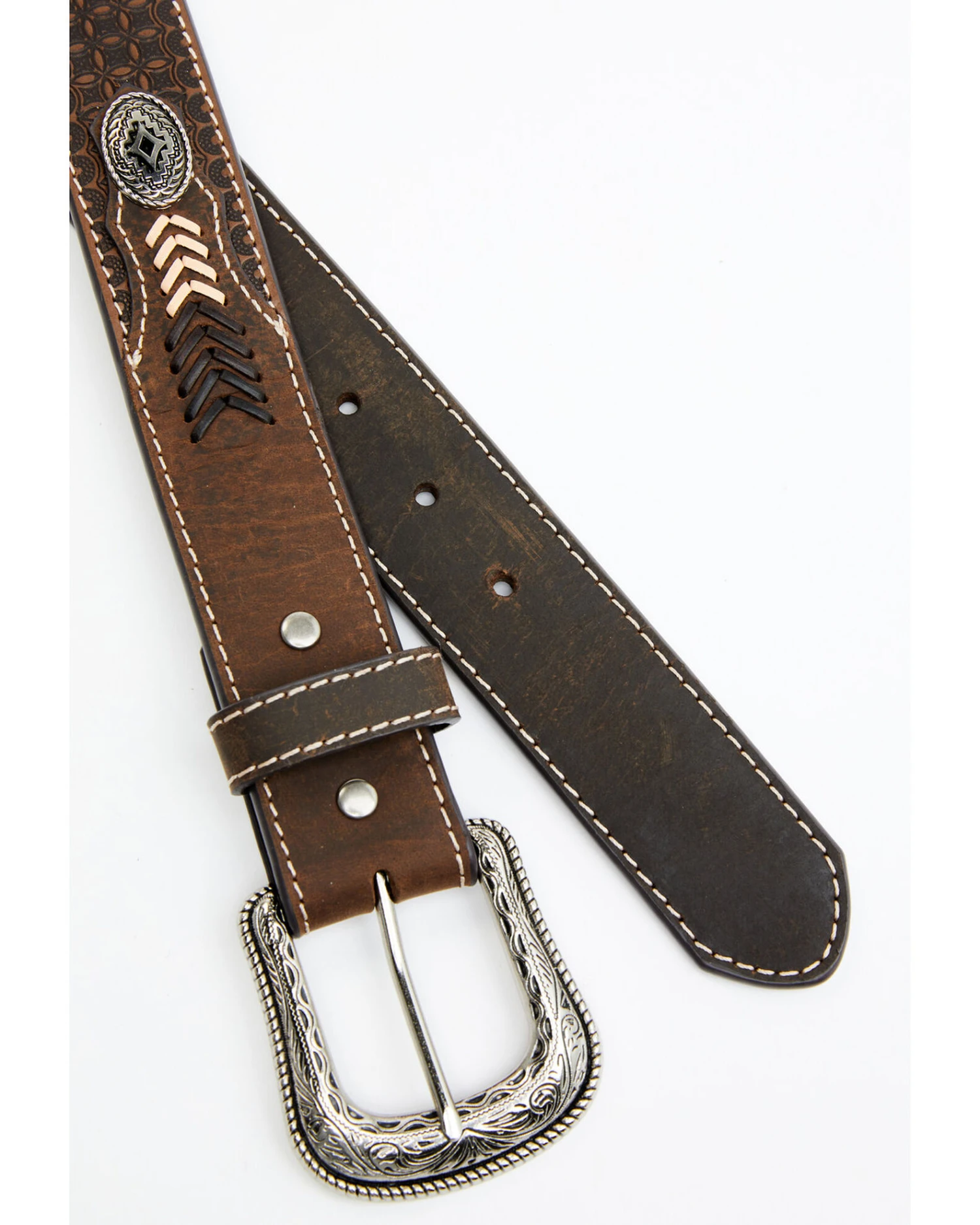 Cody James Men's Brown Southwestern Concho Belt With Lace Detail 2 Cody James Men's Brown Southwestern Concho Belt With Lace Detail - Image 2