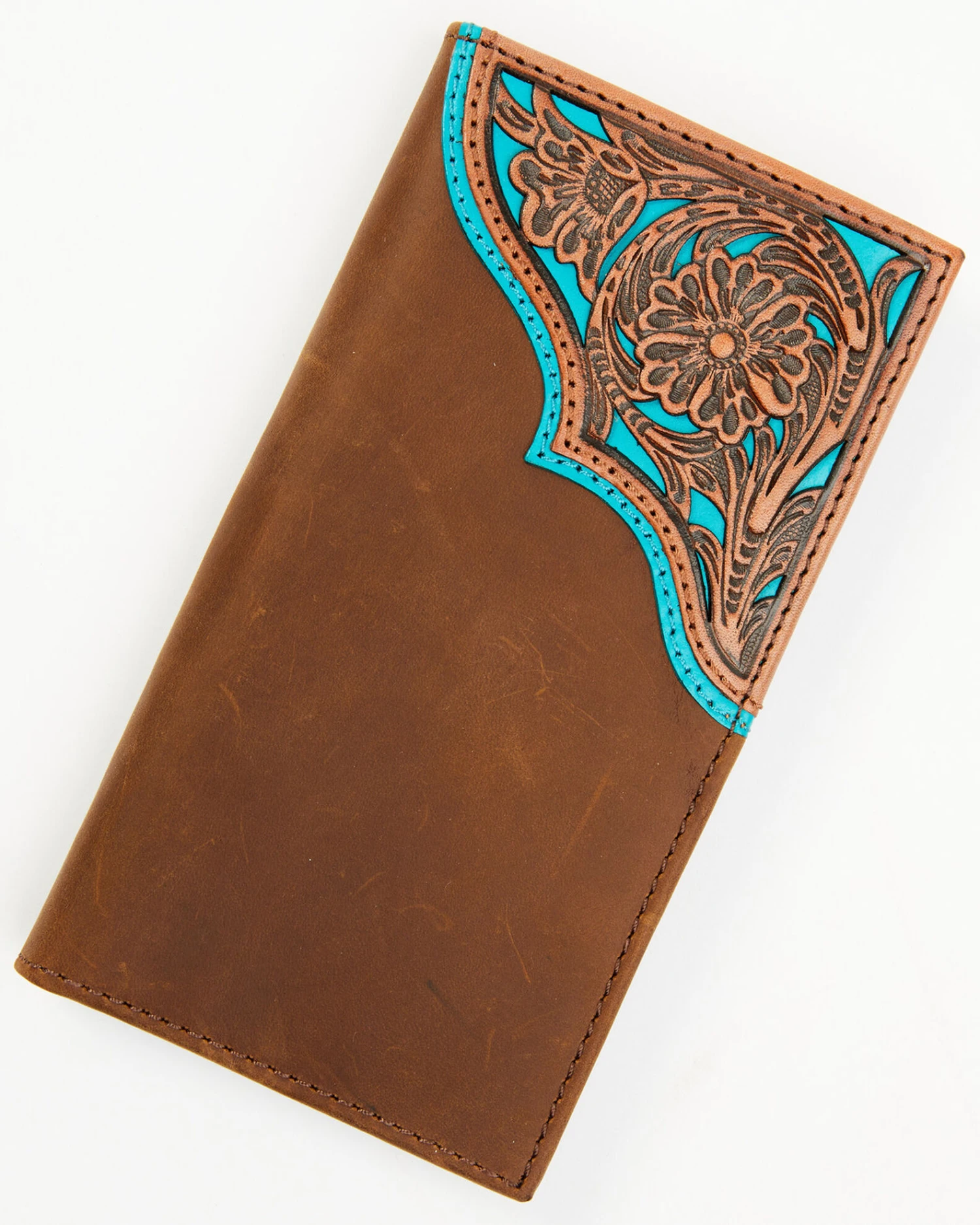 Cody James Men's Turquoise Underlay & Brown Tooled Rodeo Wallet 1 Cody James Men's Turquoise Underlay & Brown Tooled Rodeo Wallet